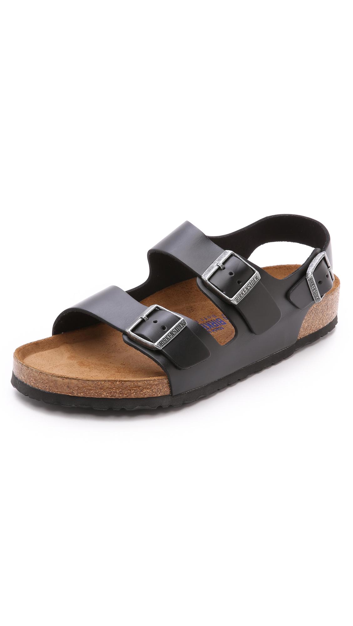 Lyst - Birkenstock Amalfi Leather Soft Footbed Milano Sandals In Black ...