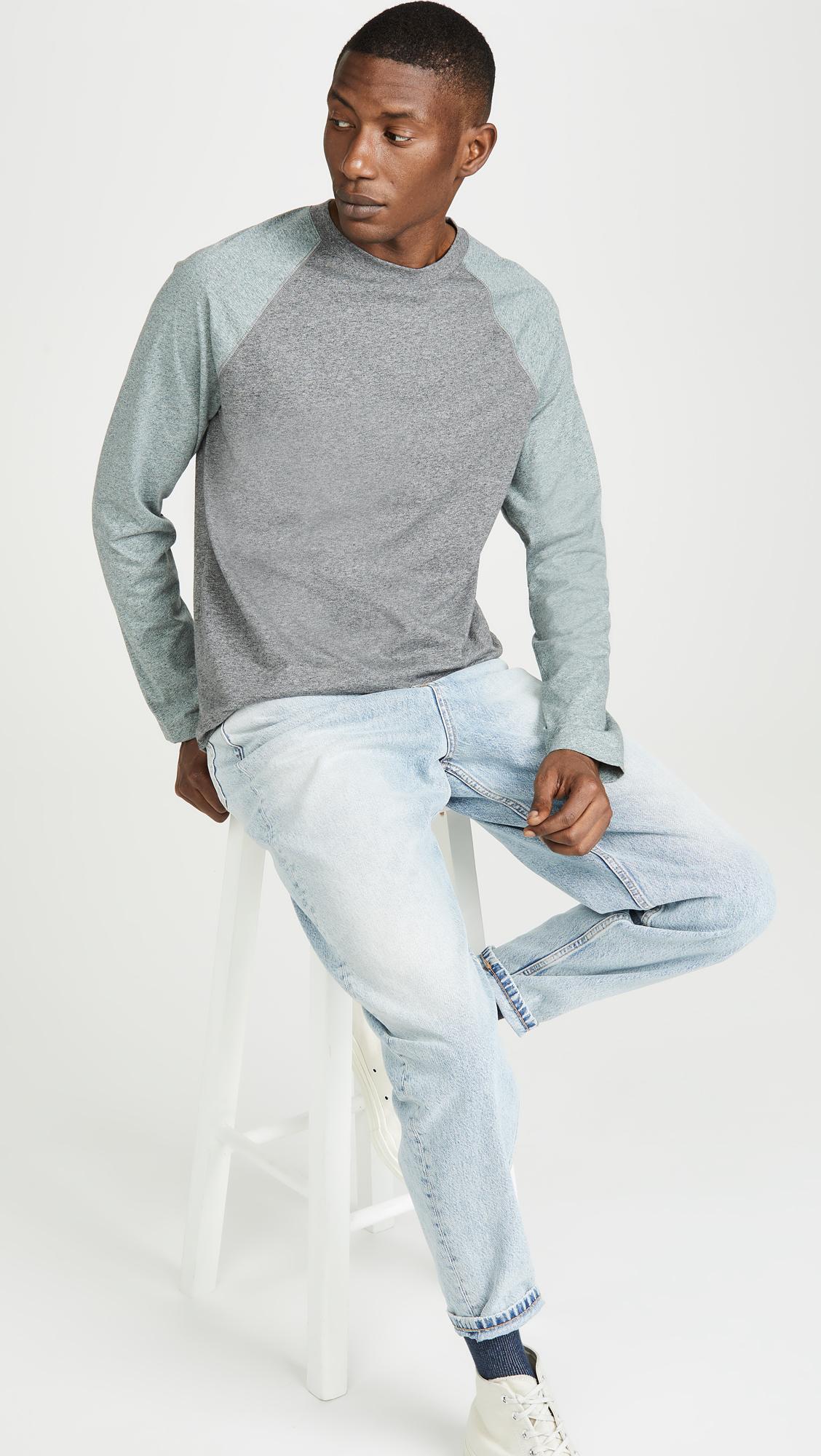 Vince Long Sleeve Contrast Sleeve Baseball Shirt in Gray for Men Lyst