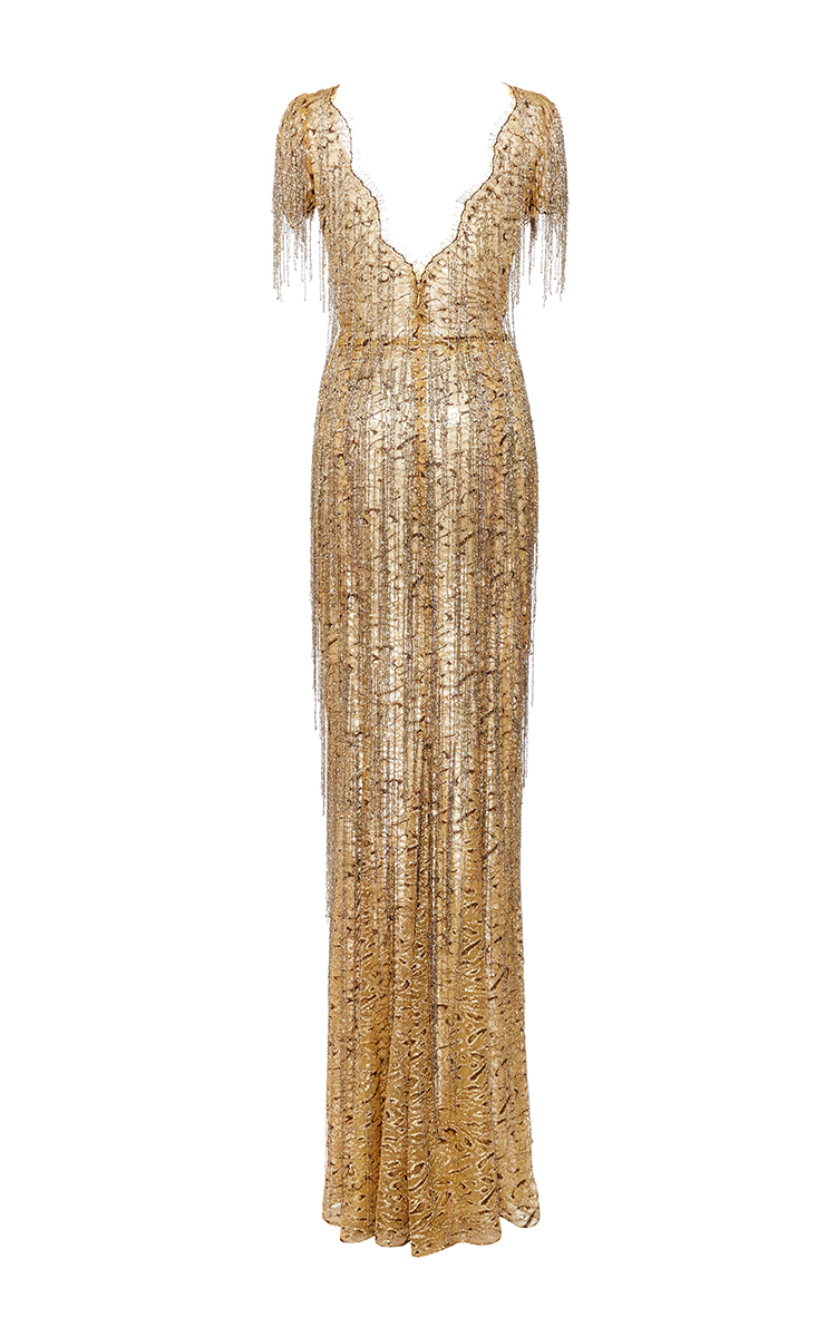 fringe beaded gown