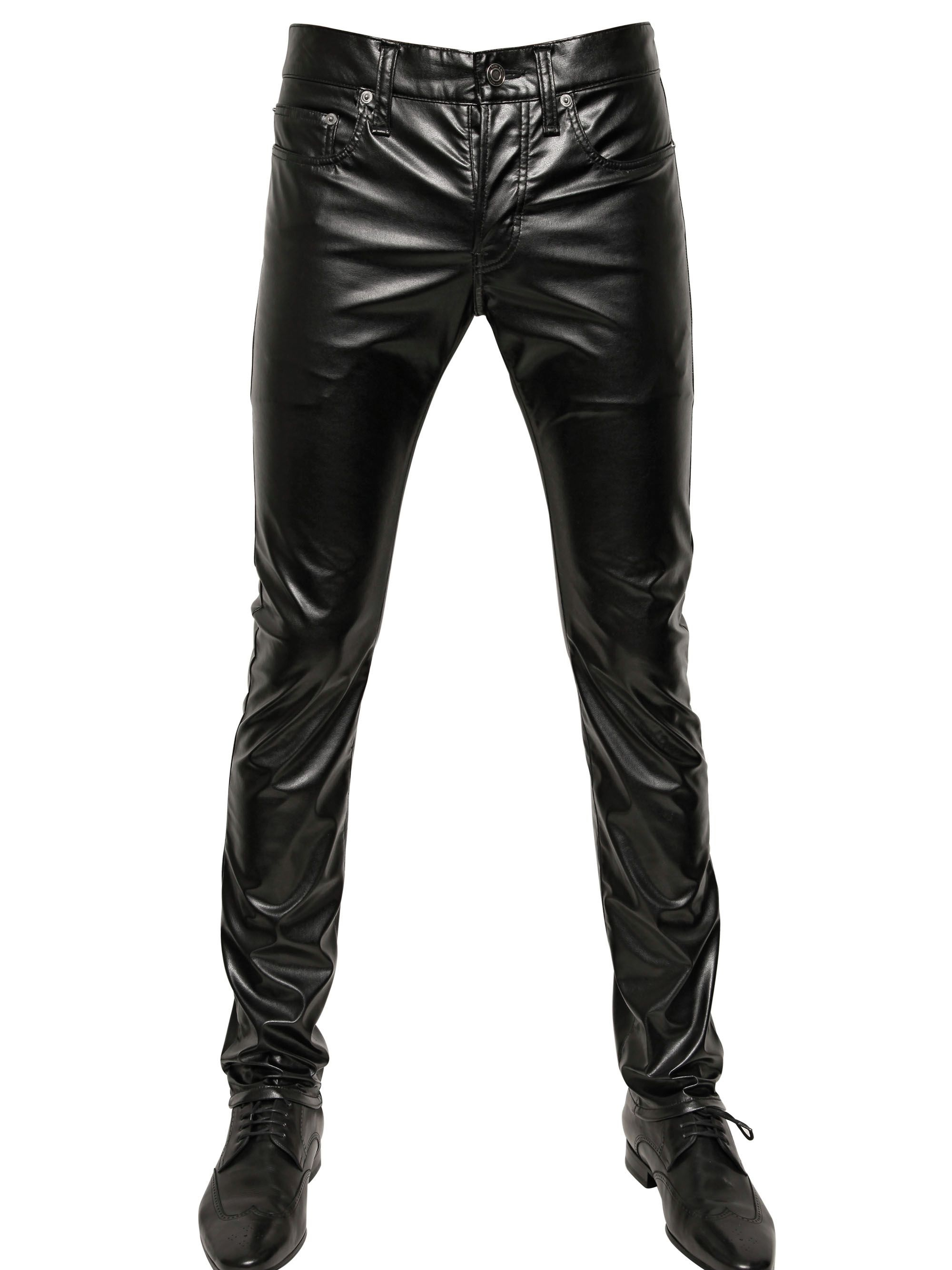 Saint laurent 17.5cm Stretch Faux Leather Jeans in Black for Men | Lyst