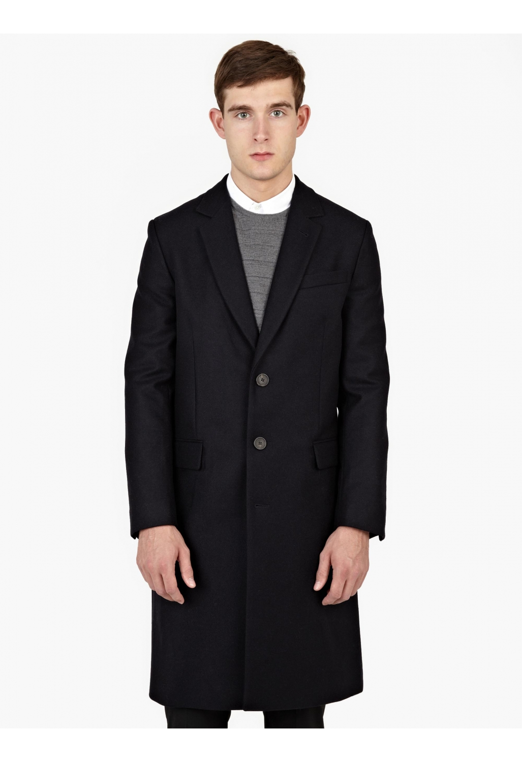 Ami Navy Single-breasted Wool Coat in Black for Men | Lyst
