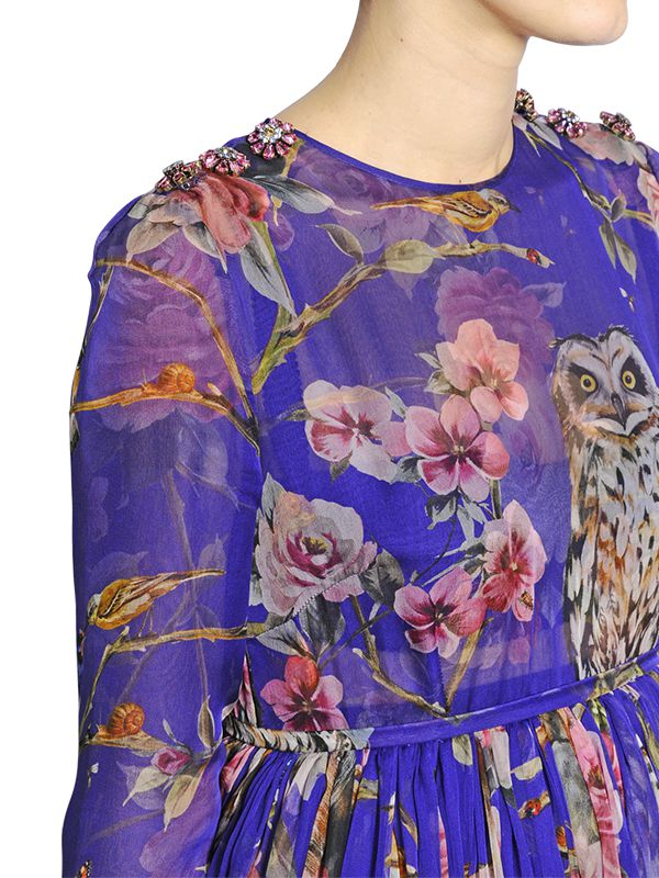 Lyst Dolce And Gabbana Floral Printed Silk Chiffon Dress In Purple 1668