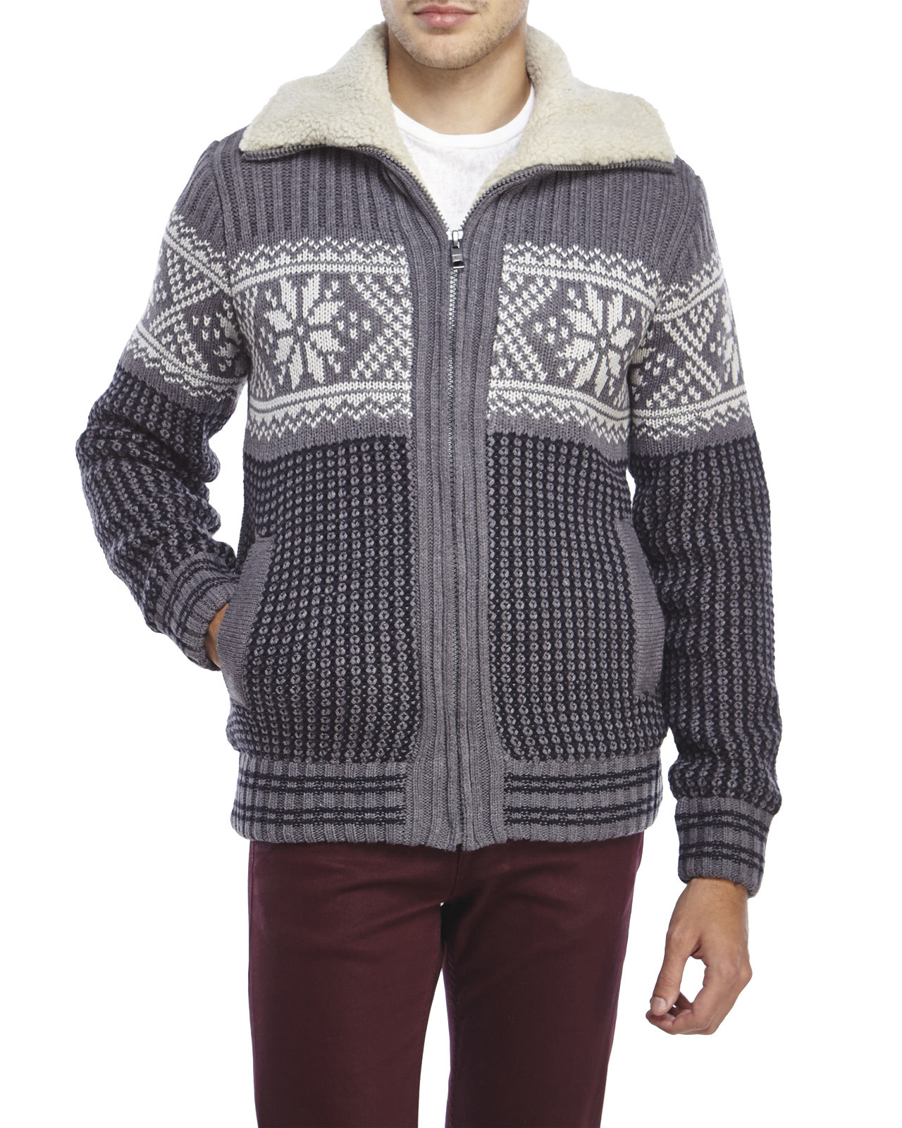 American stitch Grey Fair Isle Zip-Up Sweater in Gray for Men | Lyst