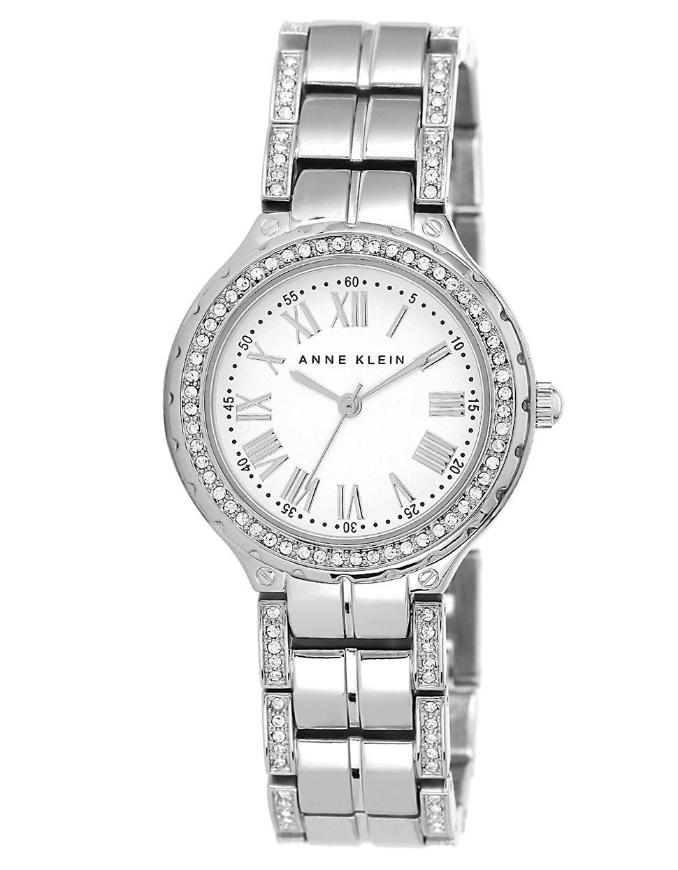 Anne Klein Ladies Silvertone Swarovski Crystal Bracelet Watch in Silver ...