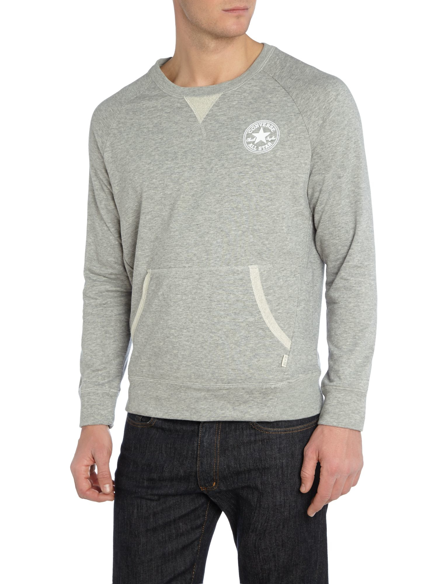 Download Converse Crew Neck Raglan Front Pocket Sweatshirt in Gray ...