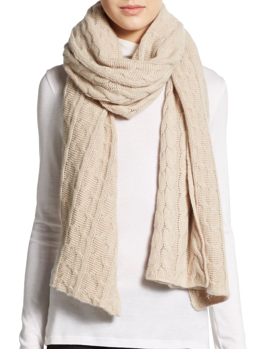 Portolano Cable-knit Cashmere Scarf in Natural | Lyst