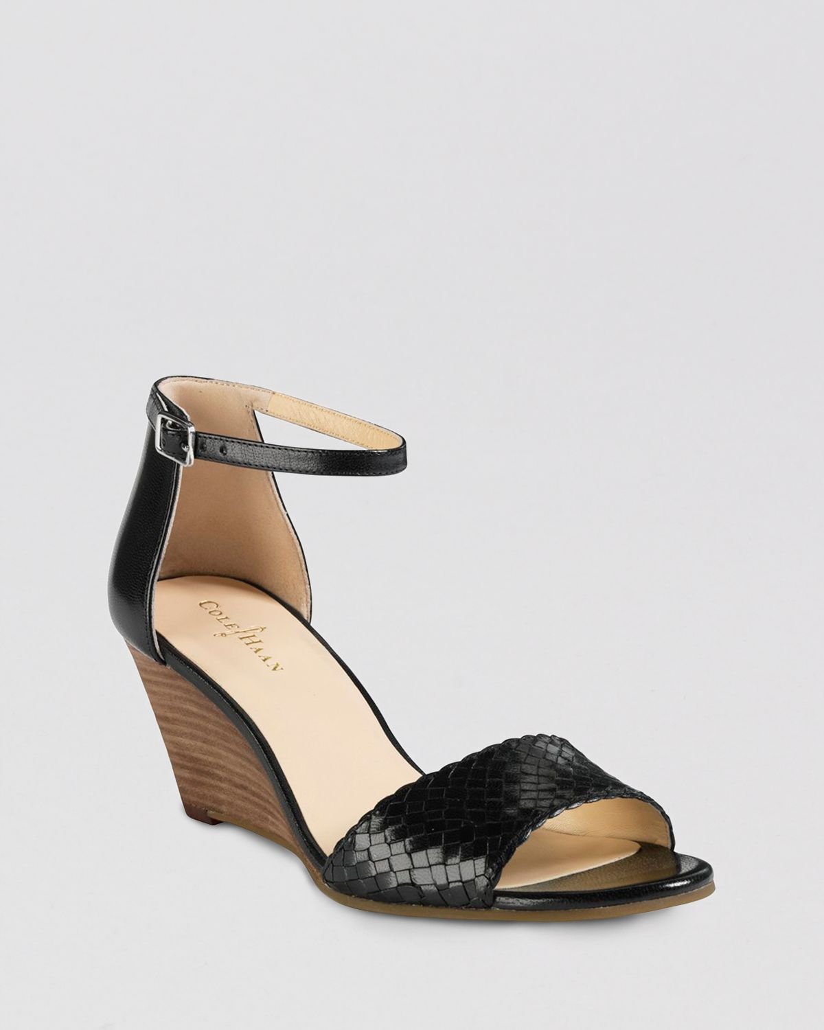 Lyst - Cole Haan Open Toe Wedge Sandals Rosalin Weave in Black