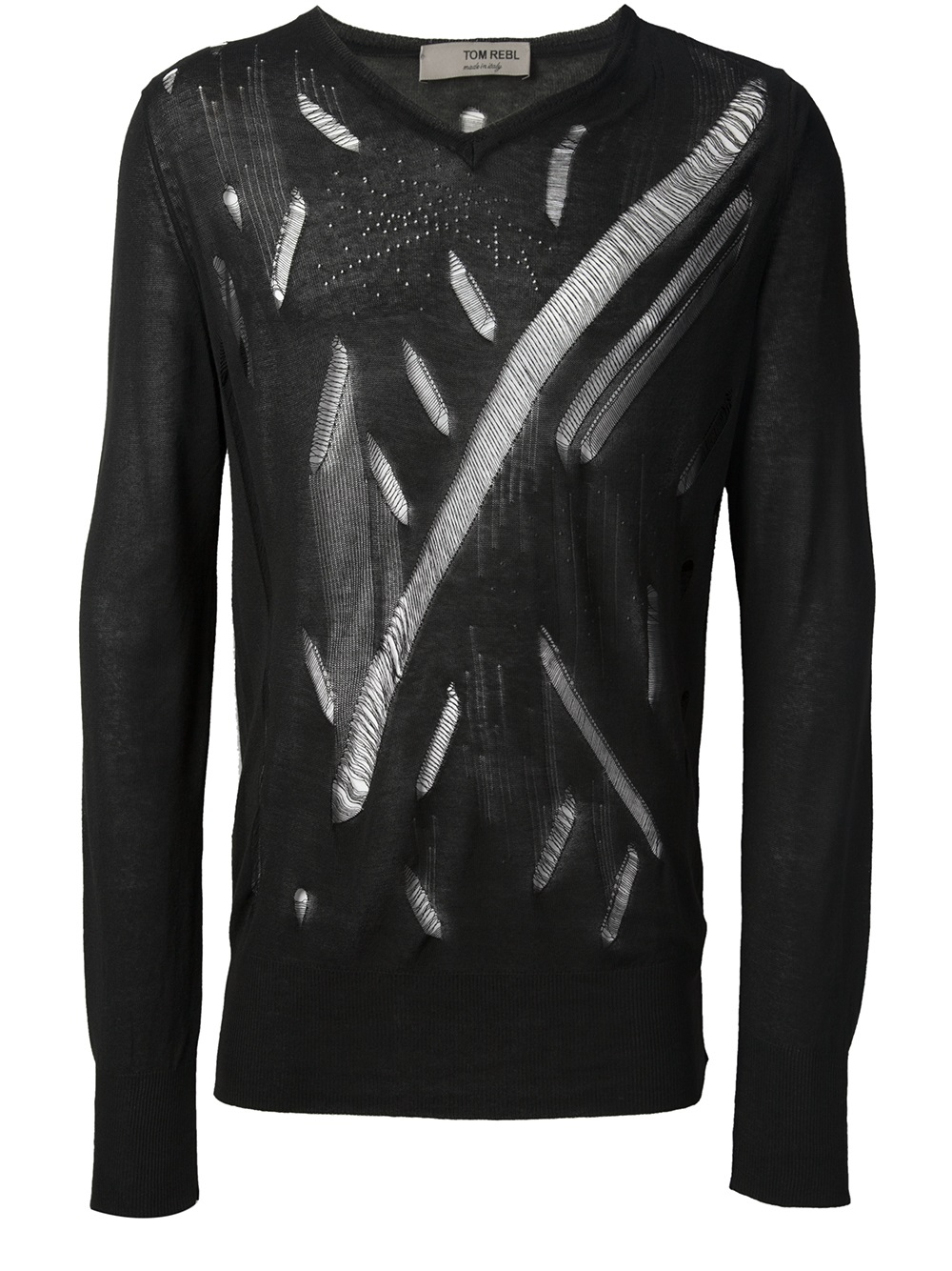 Lyst Tom Rebl Ripped Detail Sweater in Black for Men