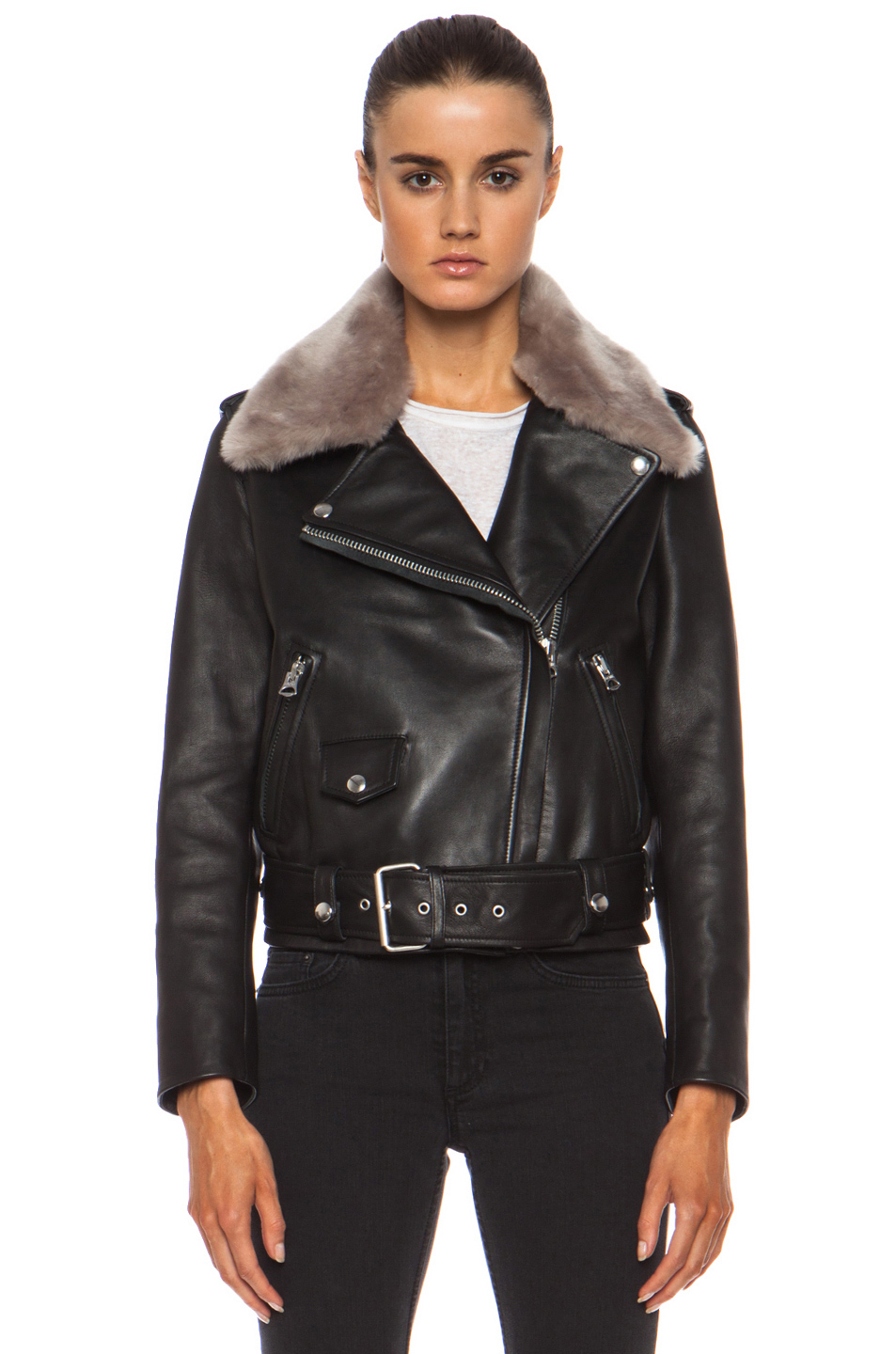 Acne Mape Shearling Leather Jacket In Black Lyst Gallery