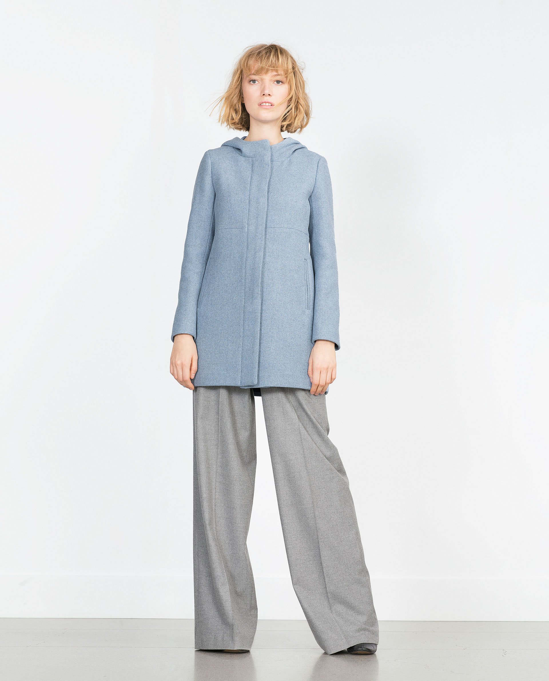 Zara Wool Coat With Hood in Blue Lyst