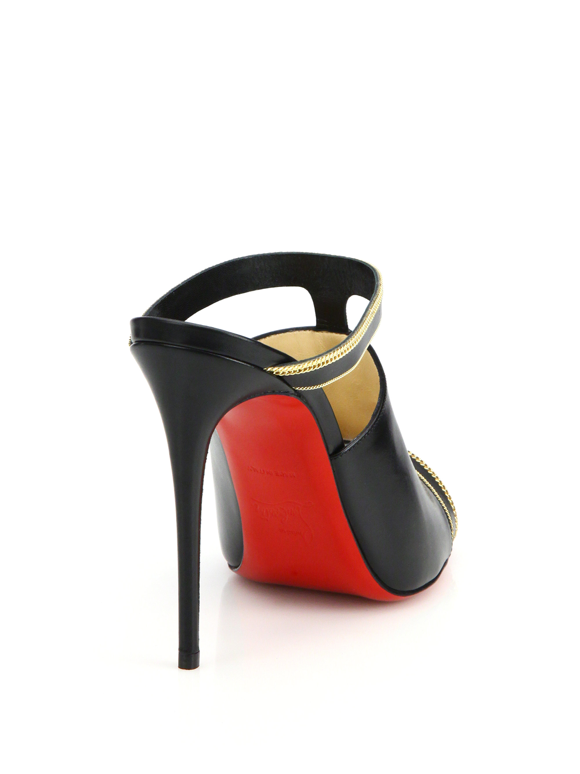 christian louboutin sandals Gold chain black patent leather ...