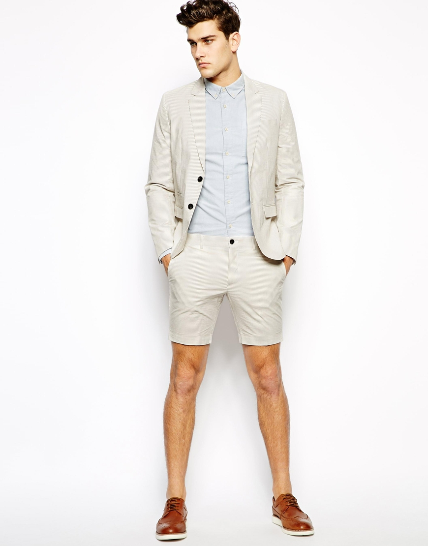 Lyst - Selected Suit Shorts With Stripe in White for Men