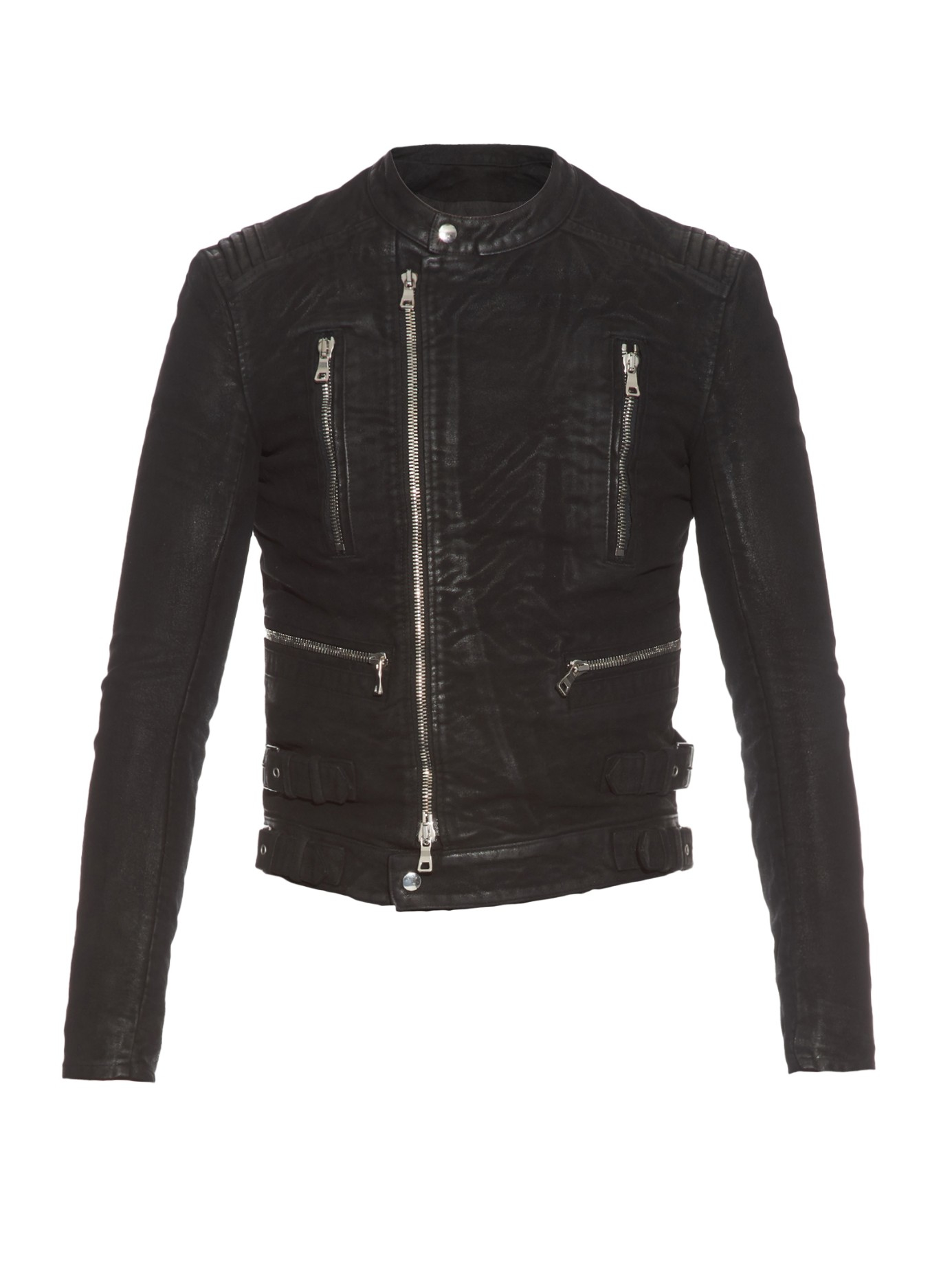 Balmain Suede-Effect Coated-Cotton Biker Jacket in Black for Men | Lyst