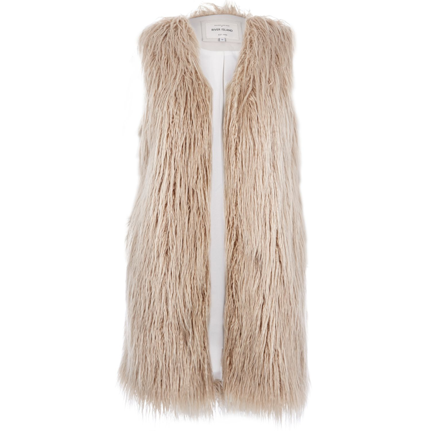 River island Cream Shaggy Faux Fur Gilet in Natural Lyst