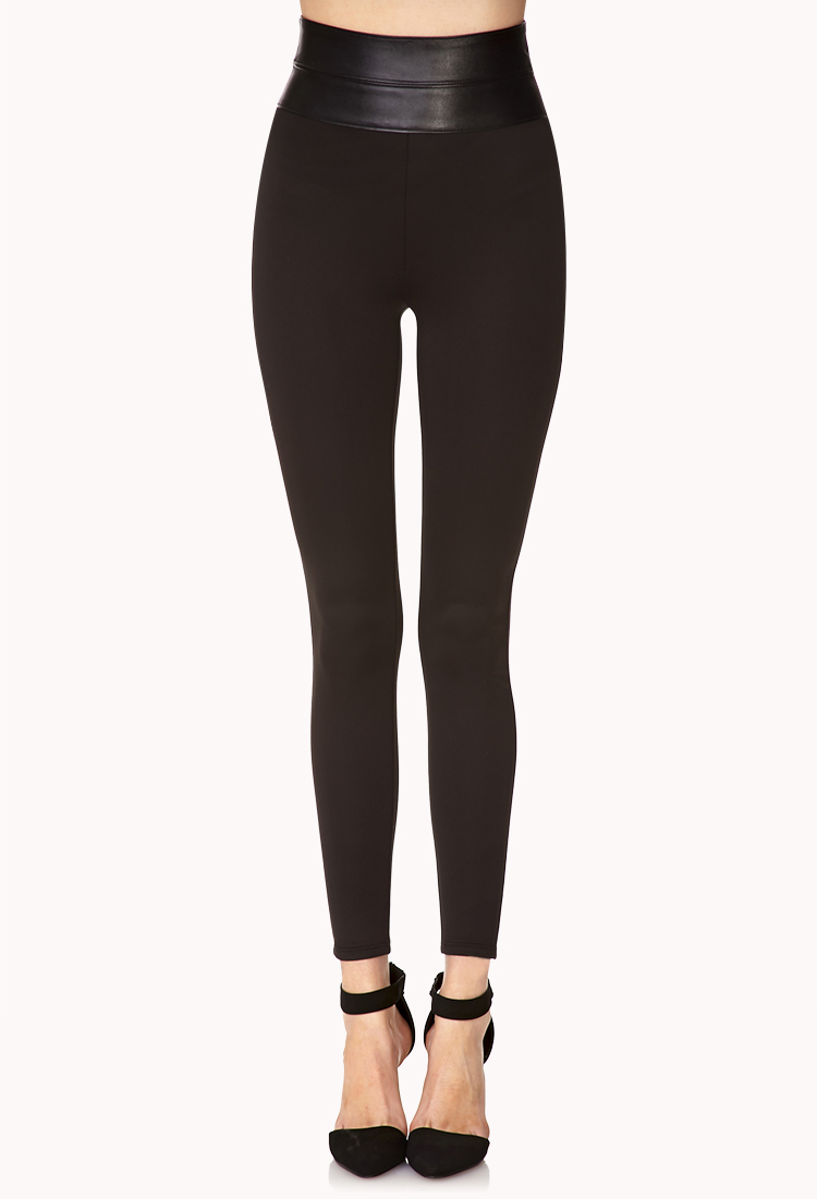 Lyst Forever 21 Standout Faux Leather Leggings In Black