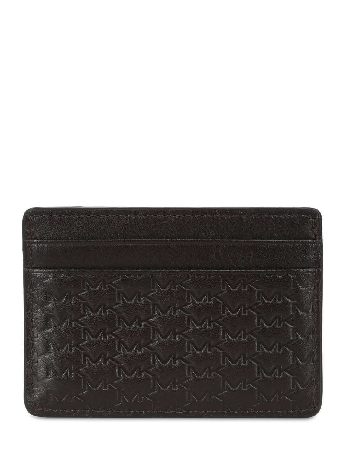Michael kors Embossed Logo Leather Credit Card Holder in Brown for Men