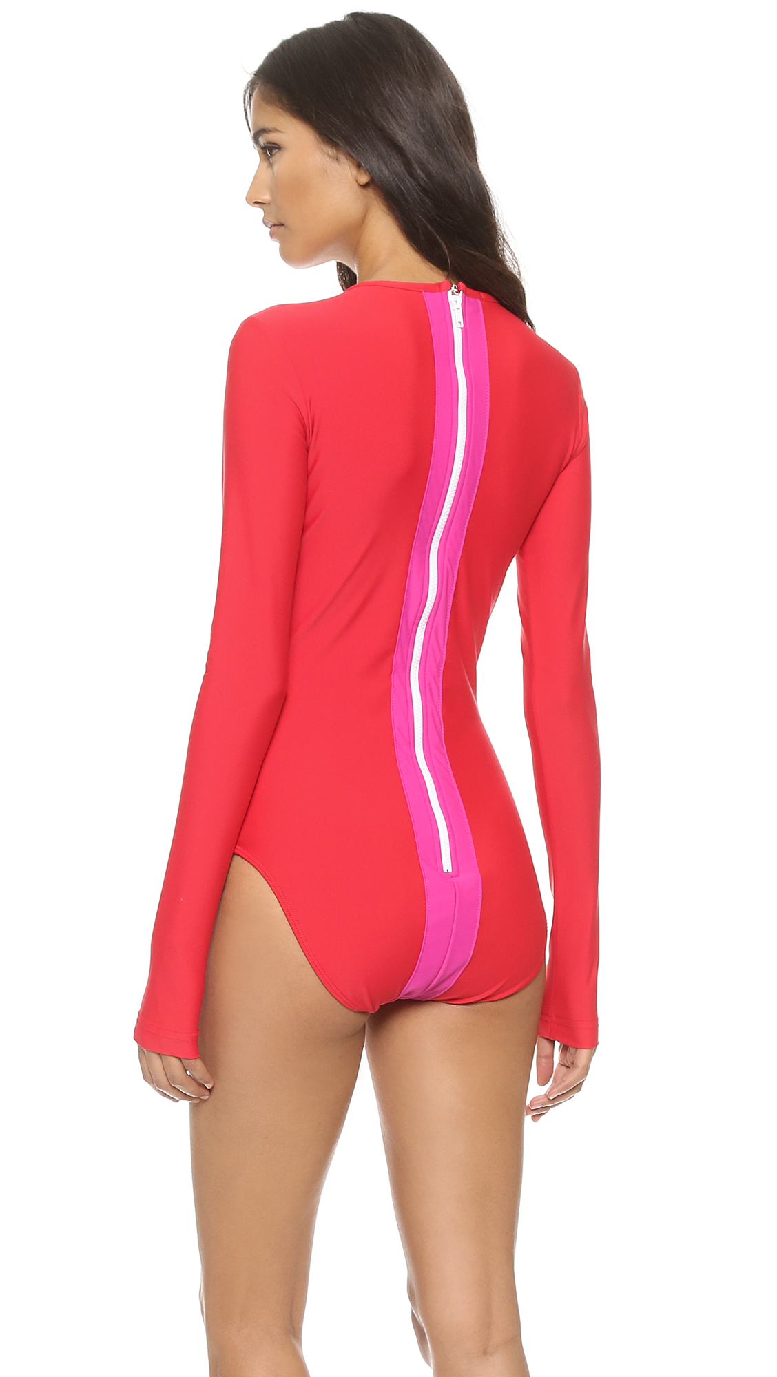 Cover Long Sleeve Swimsuit Red Fuchsia In Red Lyst