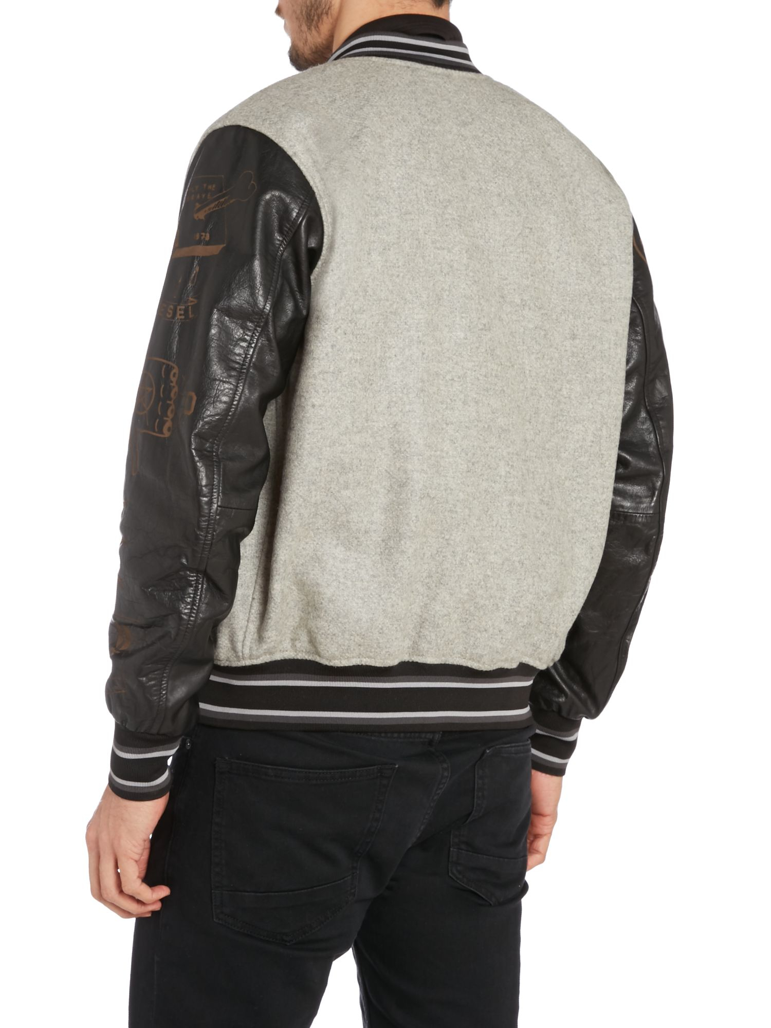 Sel Leather Sleeve Baseball Jacket In Gray For Men Lyst Gallery