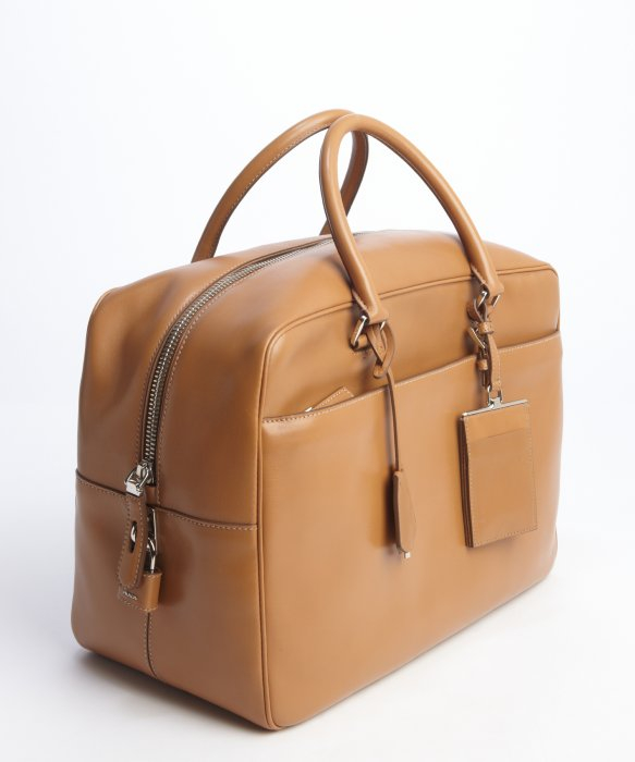 Prada Beige Calfskin Leather \u0026#39;Box\u0026#39; Top Handle Weekender in Beige ...  