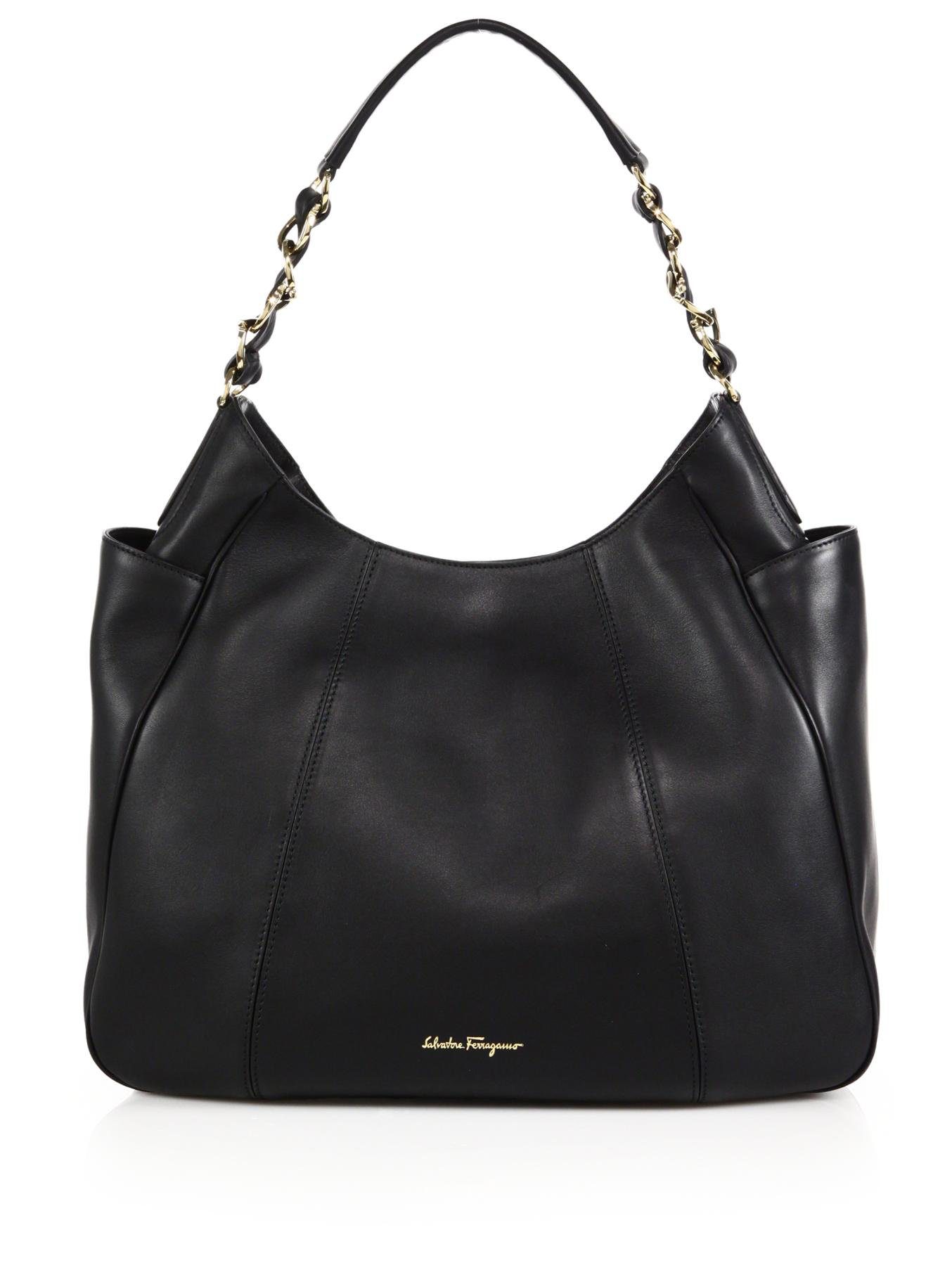 Lyst - Ferragamo Elle Leather Hobo Bag in Black