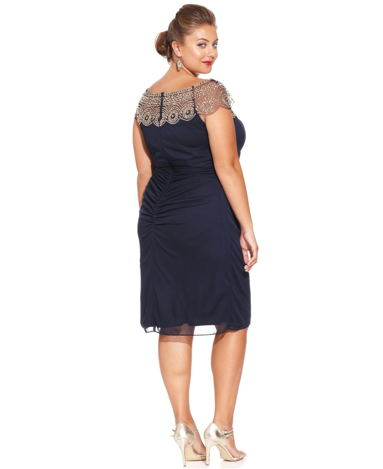 Lyst - Xscape Plus Size Cap-Sleeve Beaded Dress in Blue