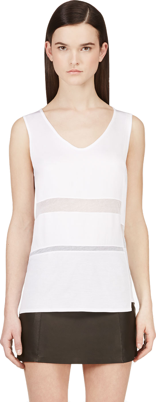 Lyst - Helmut Lang White Sheer Panel Tank Top in White