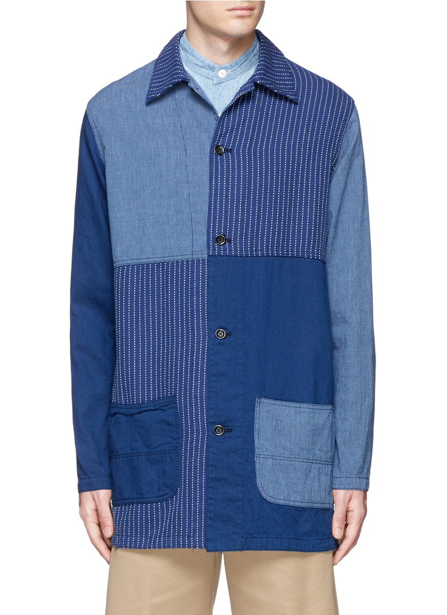 Lyst - FDMTL Soutien Collar Patchwork Cotton Coat in Blue for Men