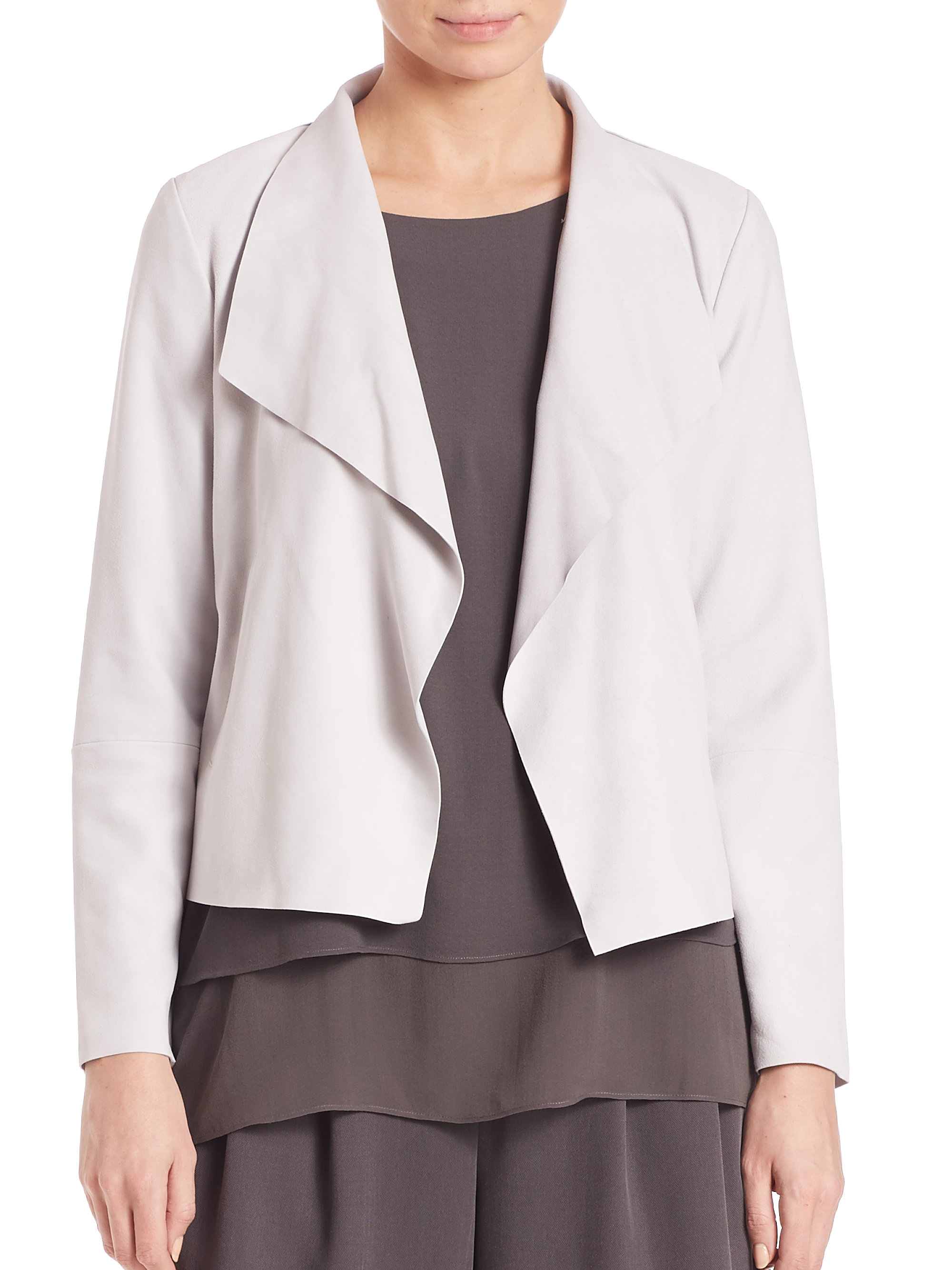 Lyst - Eileen Fisher Soft Suede Drape-front Jacket in White