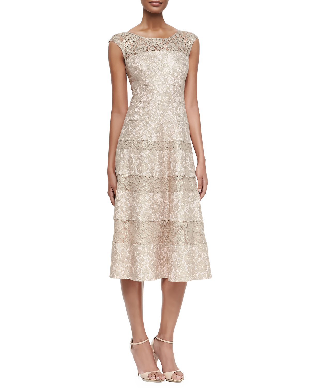 Lyst - Kay Unger Sleeveless Lace Tea-length Cocktail Dress in Natural