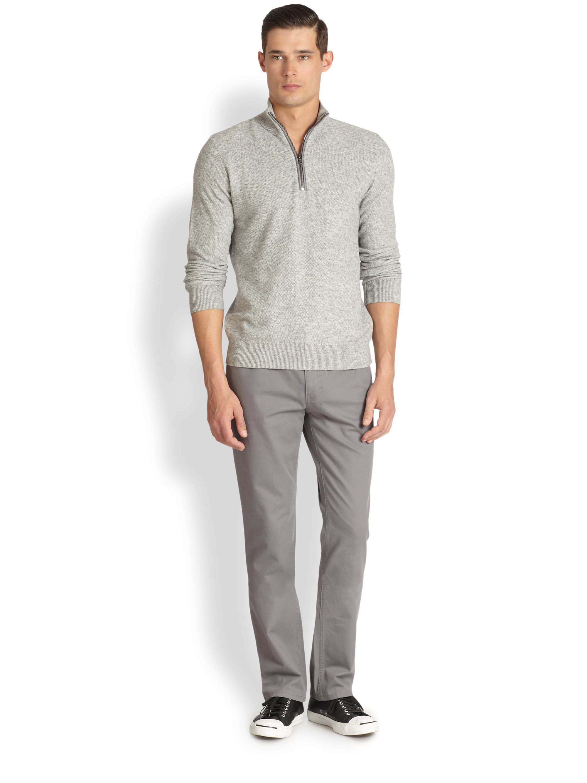 Lyst - Michael Kors Leather Trimmed Sweater in Gray for Men