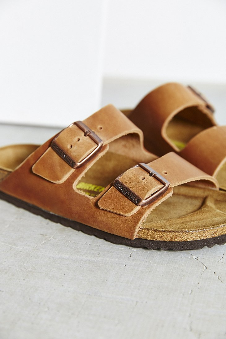 Lyst Birkenstock Antique Brown Leather Arizona Slide Sandal In Brown