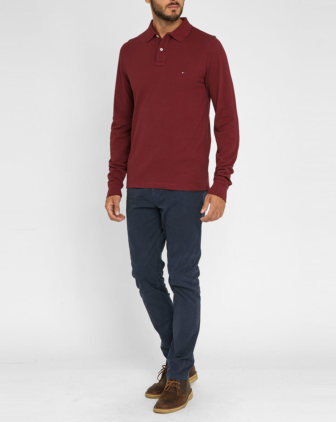 Tommy hilfiger Burgundy Premium PiquÃ© Long-sleeve Polo Shirt in Purple for Men (burgundy) | Lyst
