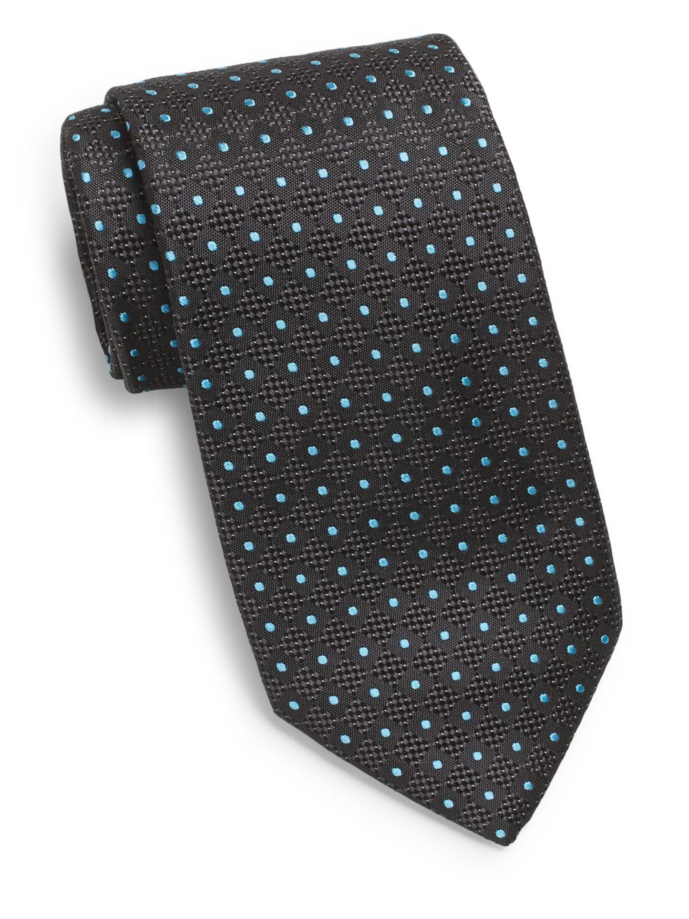 Saks fifth avenue black label Dot & Diamond Pattern Silk Tie in Black ...