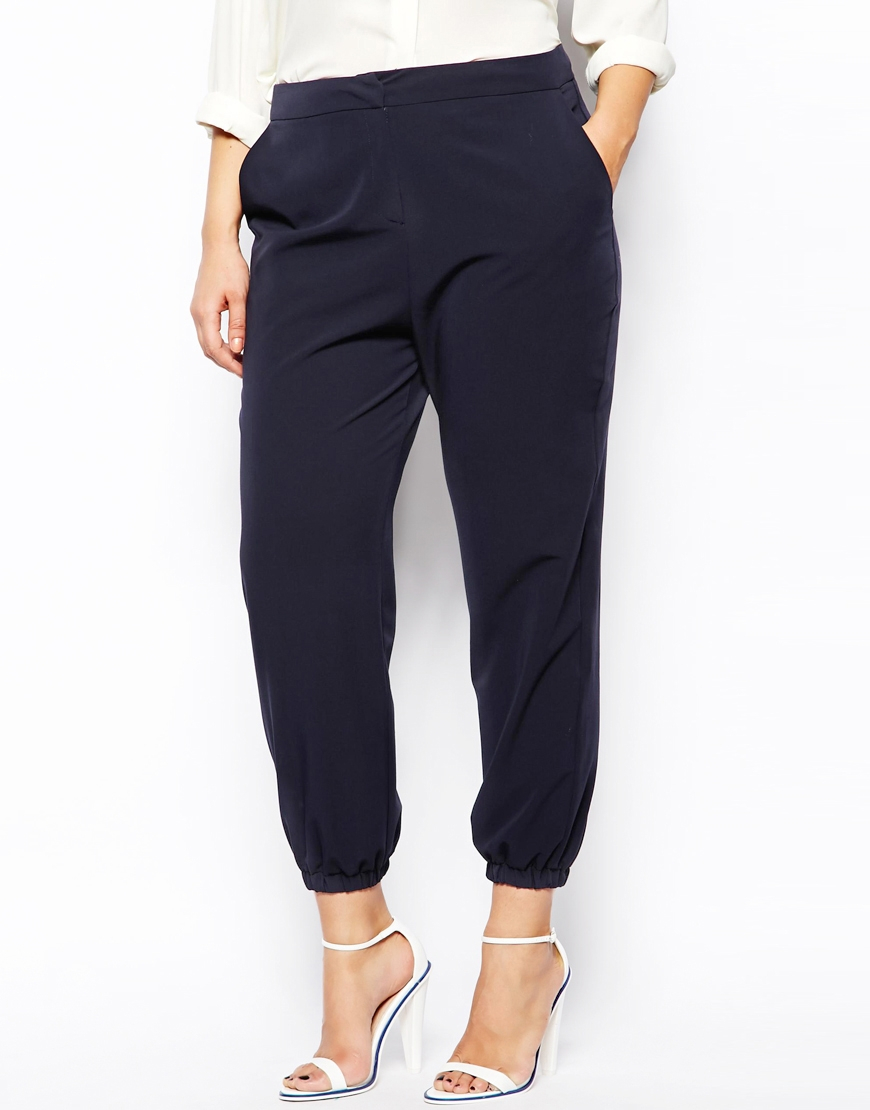 Asos Curve Trouser With Elastic Cuff in Blue (Navy) | Lyst