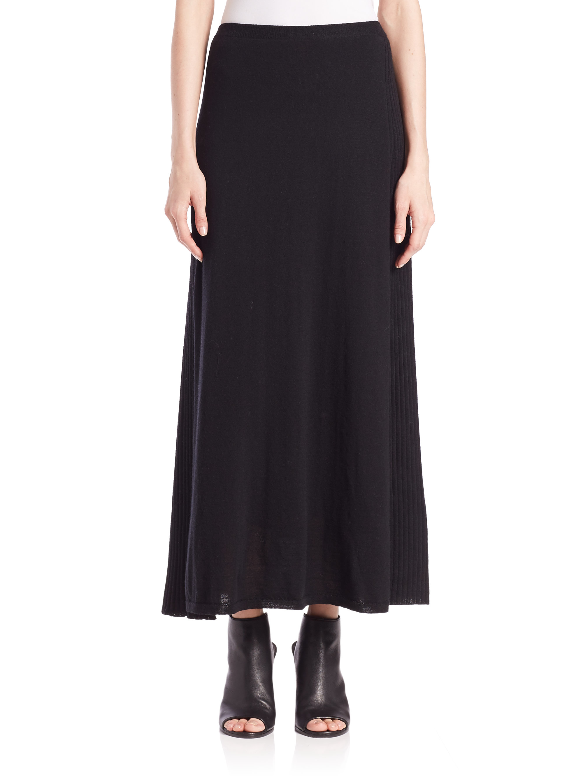 Lyst - Eileen Fisher Wool Jersey Pleat-detail Skirt in Black