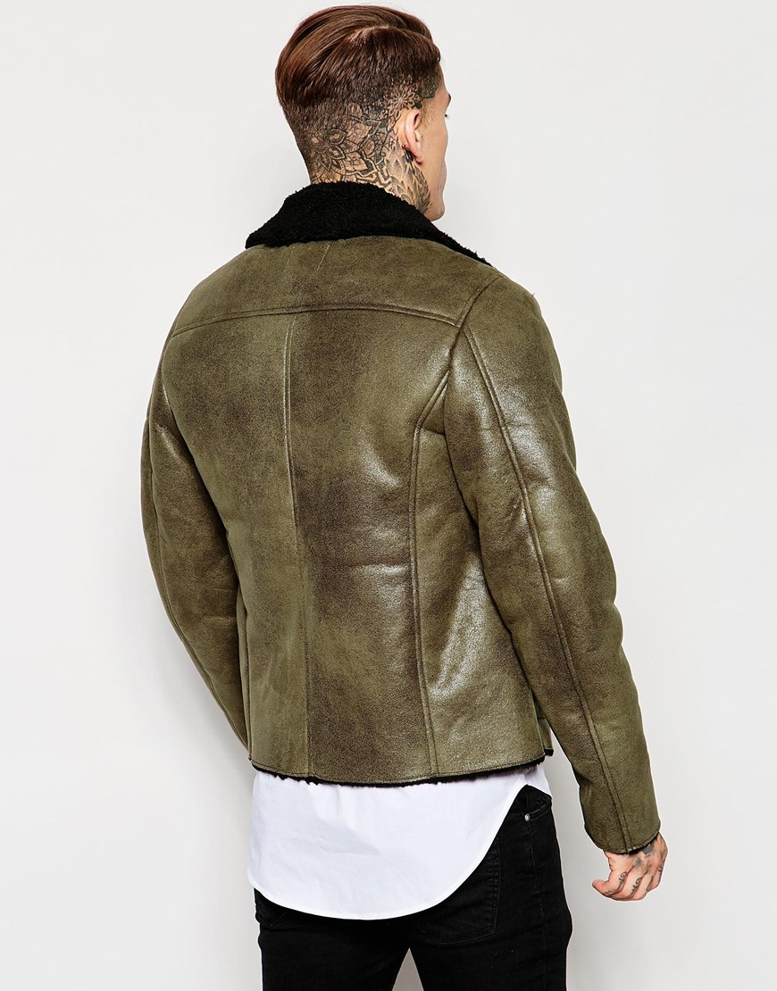 Lyst - Asos Faux Shearling Jacket In Olive in Green for Men