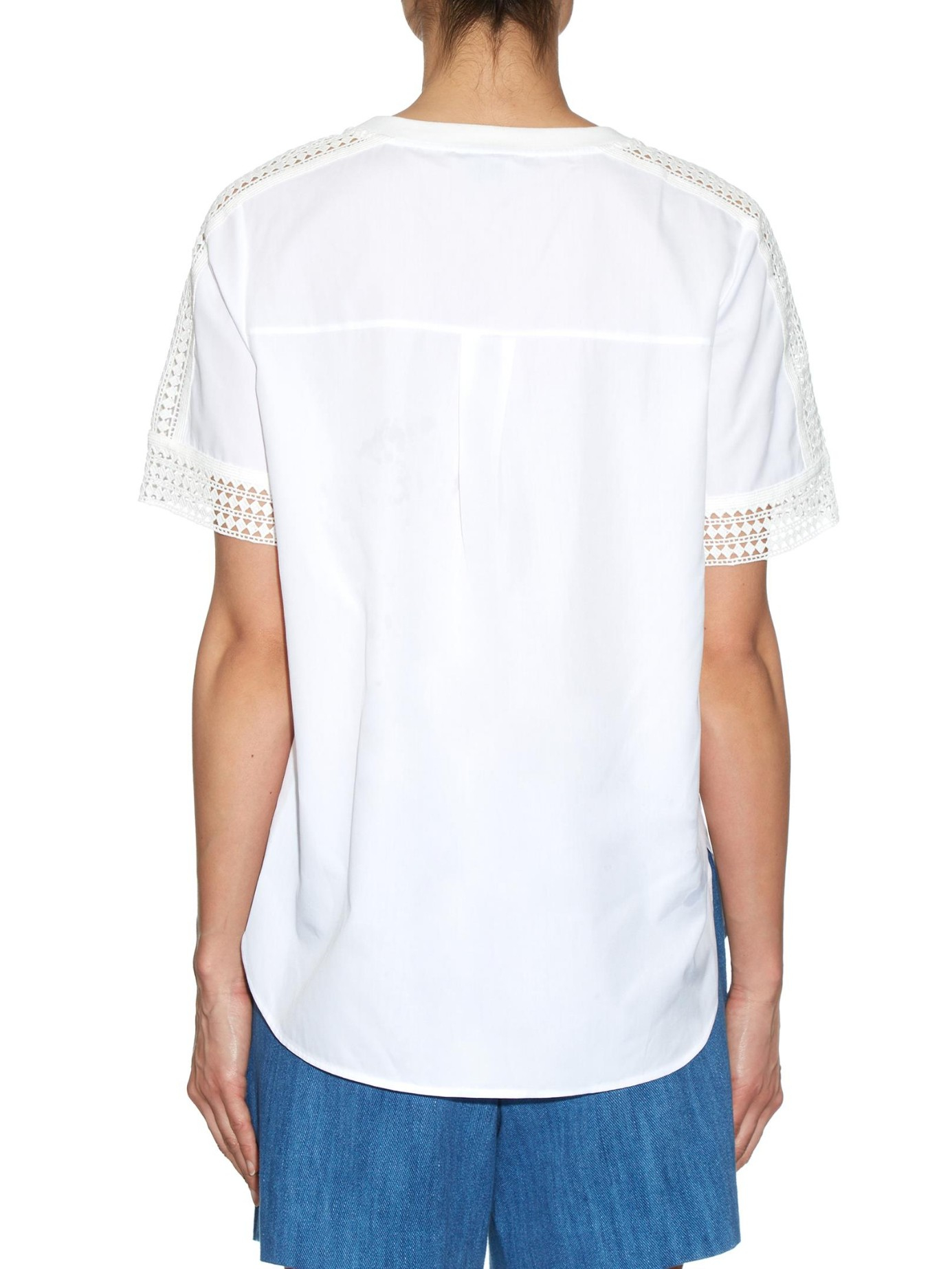 Lyst - Vince Cotton-poplin And Crochet Top in White Gallery