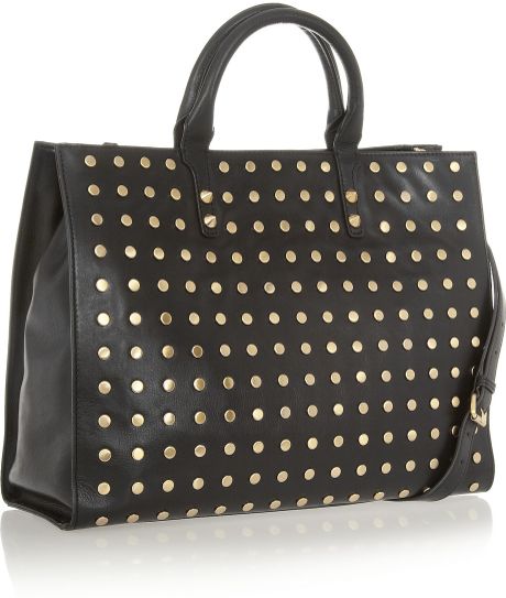 Rebecca Minkoff Grayson Studded Leather Tote in Black | Lyst