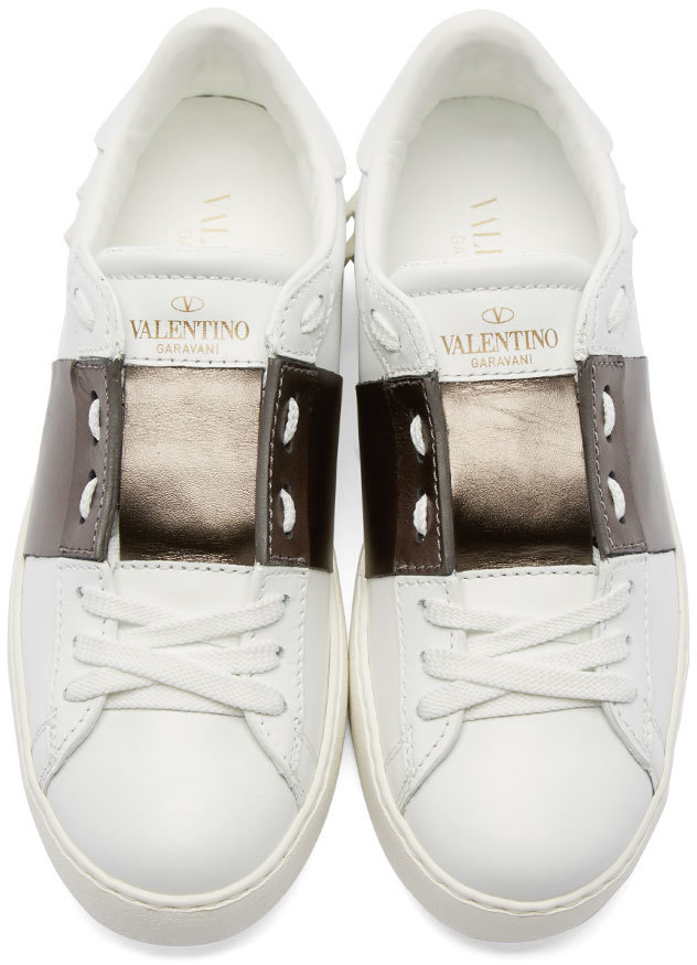 Valentino Open Leather LowTop Sneakers in White Lyst