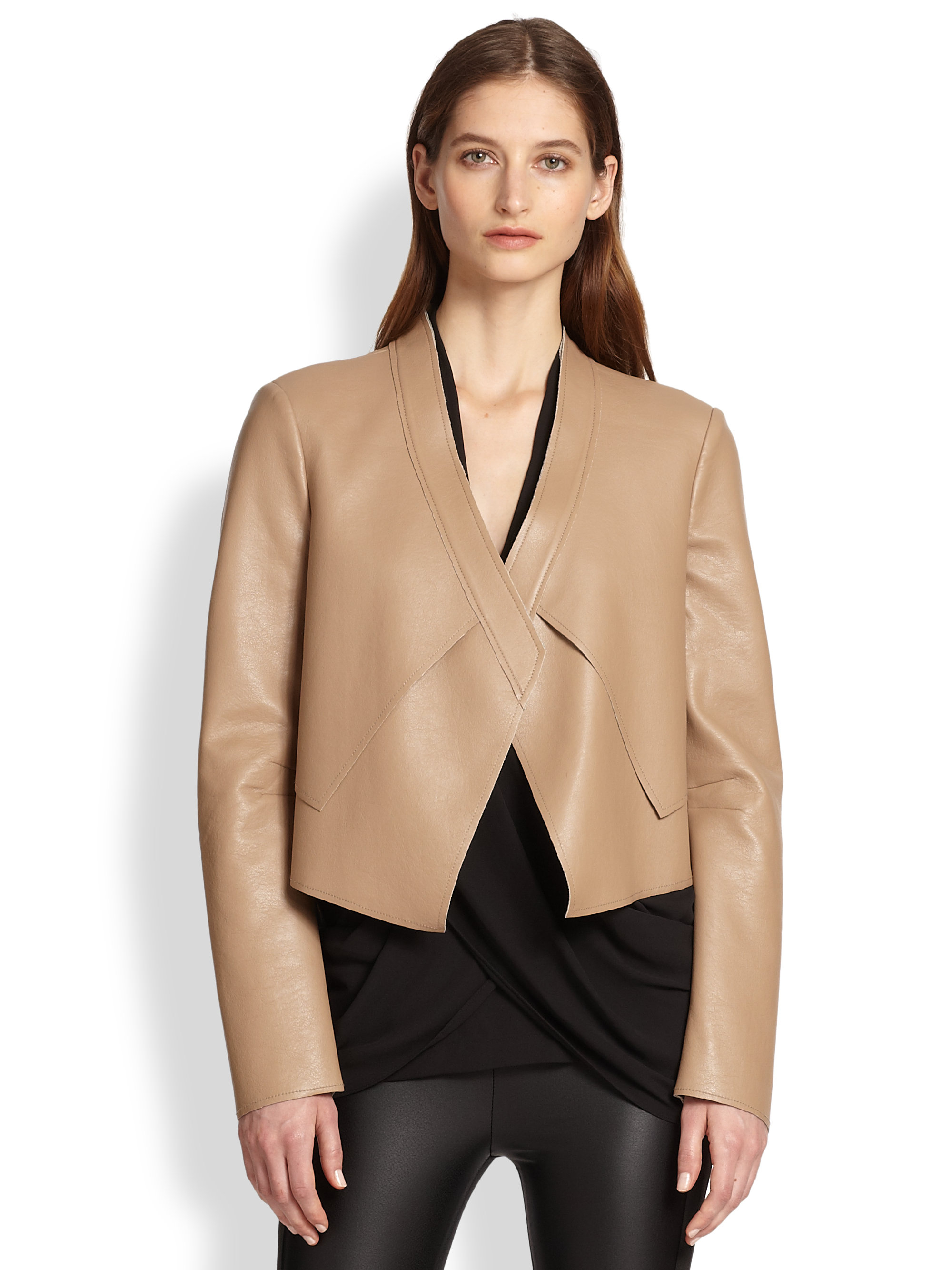 Lyst Bcbgmaxazria Lloyd Faux Leather Asymmetrical Paneled Jacket Gallery