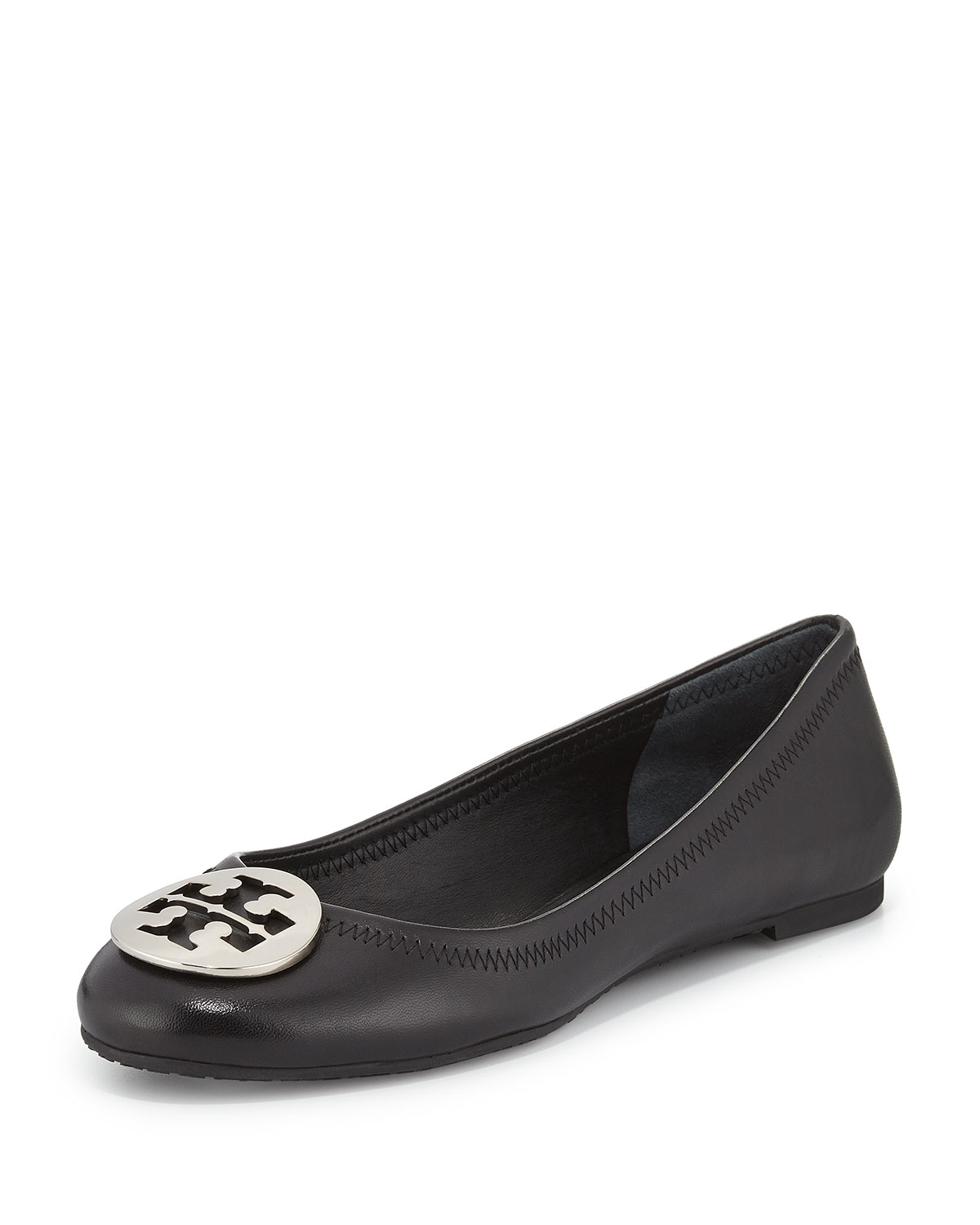 Tory burch Reva Leather Ballet Flats in Black | Lyst