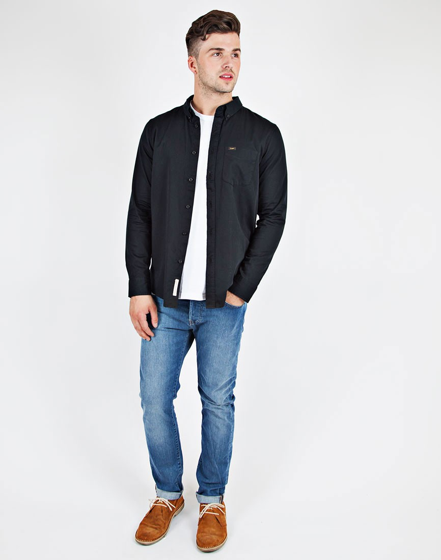 Lee jeans Button Down Shirt in Black for Men | Lyst