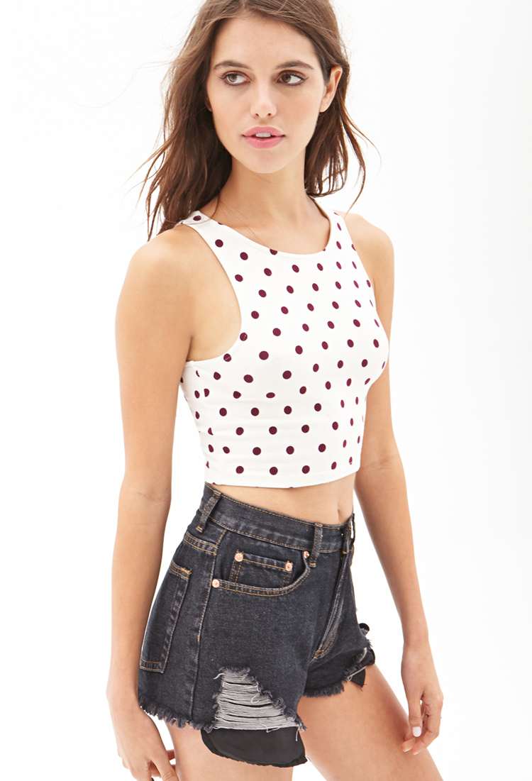 Forever 21 Polka Dot Crop Top in Red (CREAM/BURGUNDY) | Lyst