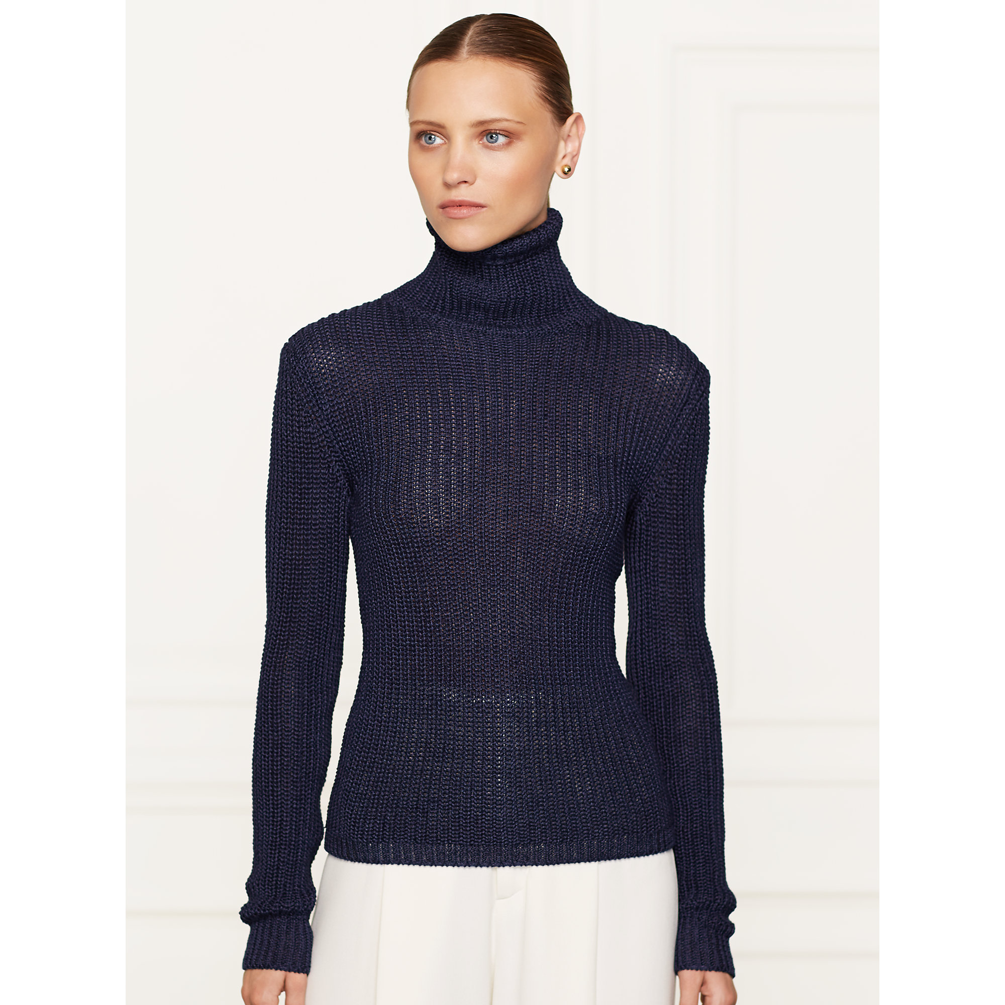 Ralph lauren Linen-Silk Turtleneck Sweater in Blue (Navy) | Lyst