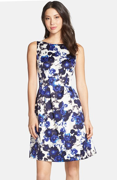wallis navy floral print fit and flare dress