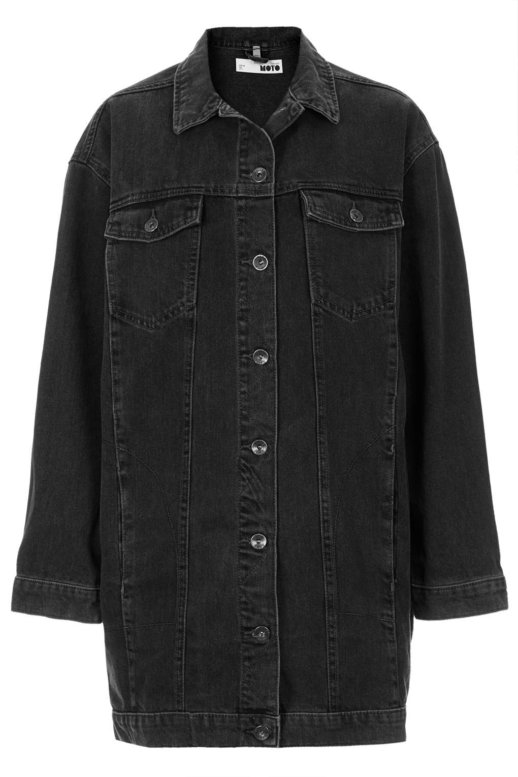 TOPSHOP Moto Longline Denim Jacket in Black - Lyst