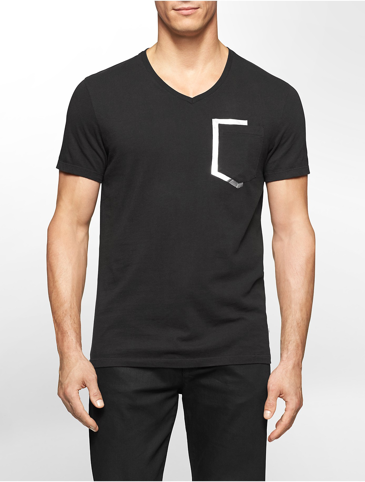 Lyst - Calvin Klein White Label Ck One Foil Pocket V-neck T-shirt in ...