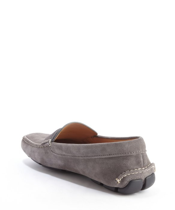 Lyst Prada Grey Suede Penny Strap SlipOn Loafers in Gray for Men