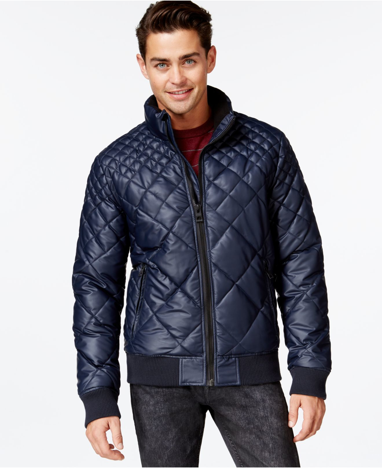 Lyst - Guess John Quilted Puffer Jacket in Blue for Men