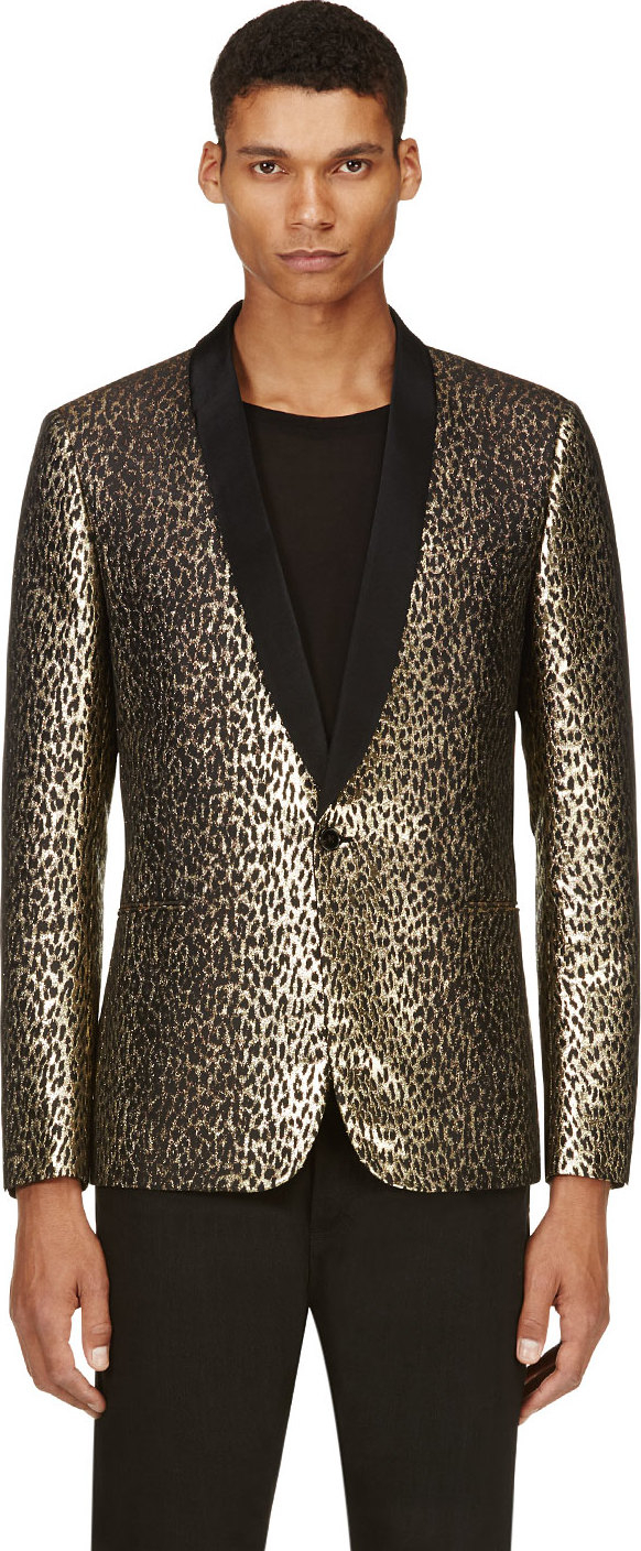 Saint laurent Black and Gold Leopard Brocade Tuxedo Blazer in Black for ...